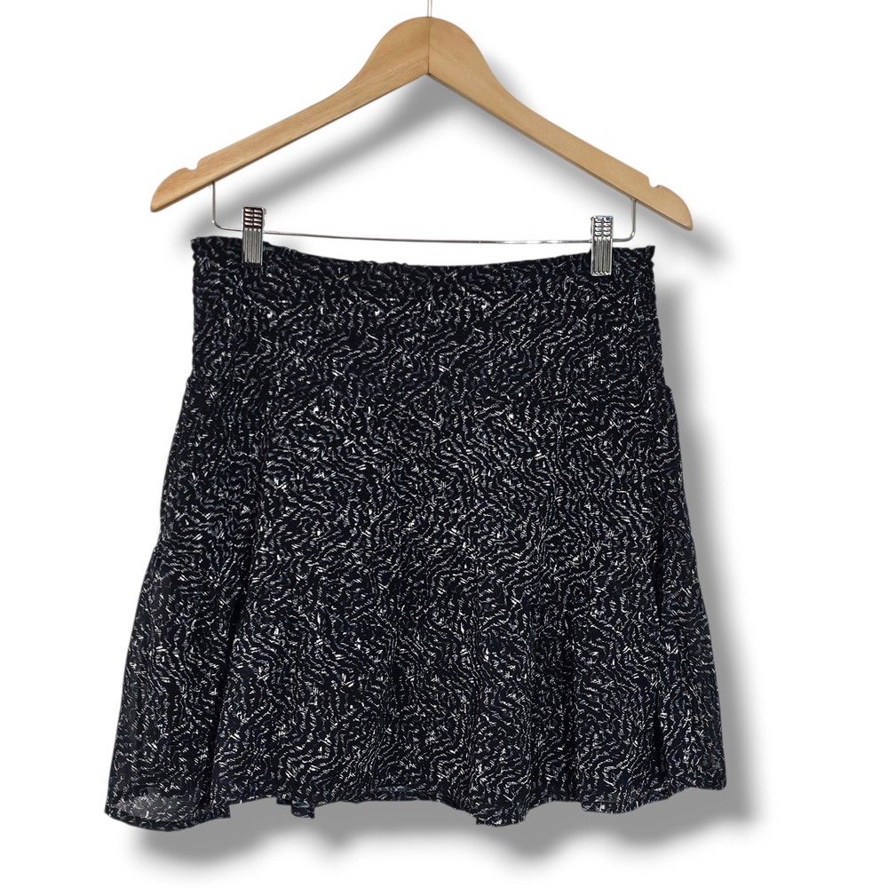 Atelier Reve Mini Skirt 38 US‎ M Navy Blue Smocked Tiered Boho Cottage Chic Prep